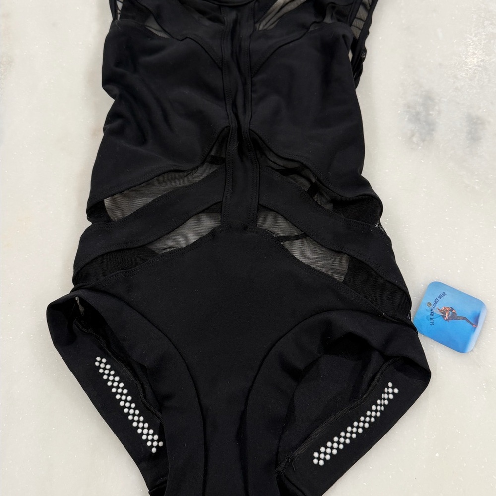Blue Water Dance Wear Black Mesh Leotard Child Large NWT